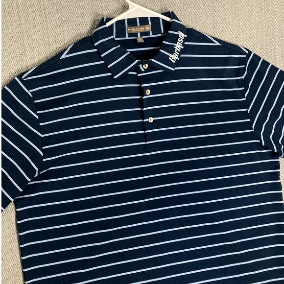 Peter Millar Summer Comfort Polo Men L Blue Striped Golf Tournament Barbasol - Picture 3 of 13